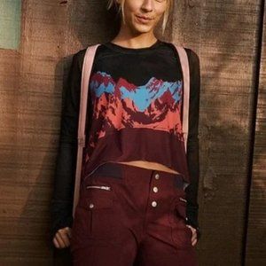 Mountain Print Black Long Sleeve Top